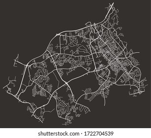 Street map of Concord, North Carolina, US, black-and-white with major and minor roads & lanes, city plan poster