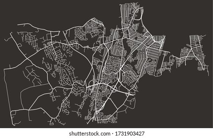 Street map of Cranston, Rhode Island, US, with major and minor streets, highways and lanes, city plan footprint