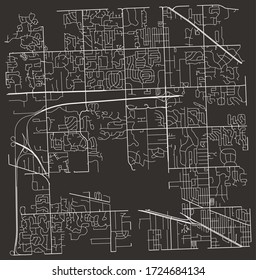 Straßenkarte von Farmington Hills, Michigan, USA, mit wichtigen und kleineren Straßen und Gassen, Autobahnen, Stadtplan Blueprint Plakat