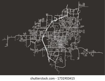 Street map of Fayetteville, Arkansas, US, with major and minor streets, highways and lanes, city plan footprint