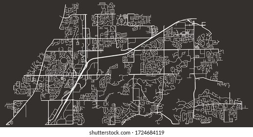 Street map of Fishers, Indiana, US, with major and minor roads and lanes, highways, city plan blueprint poster