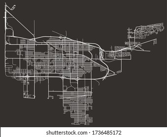 Street map of Gary, Indiana, USA, city footprint plan with major and minor roads, lanes, highways, downtown and suburbs