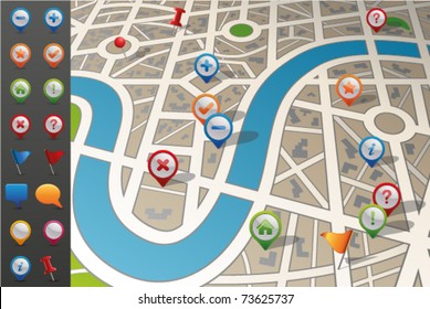 Street Map with GPS Icons.