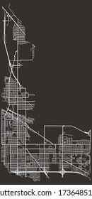 Street map of Hammond, Indiana, USA, city footprint plan with major and minor roads, lanes, highways, downtown and suburbs