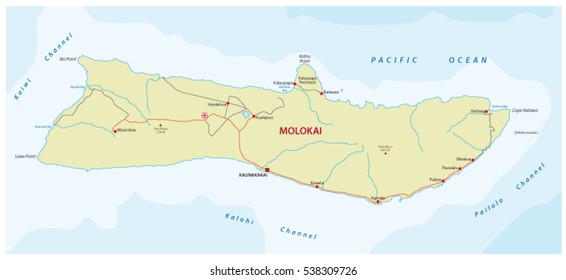 street map of the Hawaiian island molokai