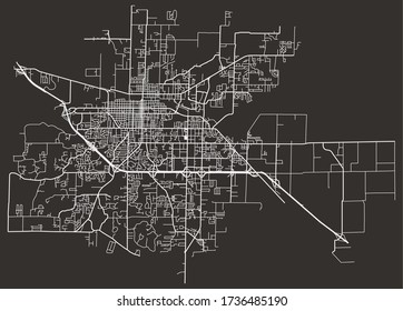 Street map of Jonesboro, Arkansas, USA, city footprint plan with major and minor roads, lanes, highways, downtown and suburbs