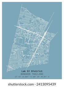 Mapa de la calle del distrito de Lak Si en Bangkok, TAILANDIA, imagen vectorial para marketing digital, arte mural e impresiones de afiches.