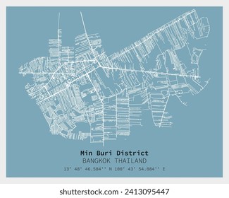 Mapa de la calle de Min Buri District Bangkok, TAILANDIA, imagen vectorial para marketing digital, arte mural y estampados de afiches.