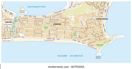 street map with names of the Ipanema district of Rio de Janeiro