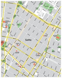 Street Map Of The New York Neighborhood SoHo, Lower Manhattan, New York City