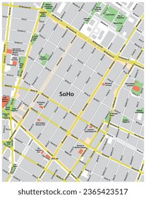 Street map of the New York neighborhood SoHo, Lower Manhattan, New York City