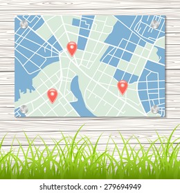 Street map on wool wall. Vector illustration.
