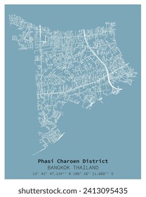 Mapa de la calle del distrito Charoen de Phasi en Bangkok, TAILANDIA, imagen vectorial para marketing digital, arte mural y carteles impresos.