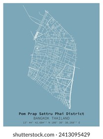 Street map of Pom Prap Sattru Phai District Bangkok,THAILAND ,vector image for digital marketing ,wall art and poster prints.