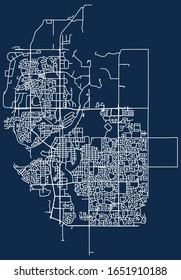 Street map of Red Deer, Alberta province, Canada with solid background in vector