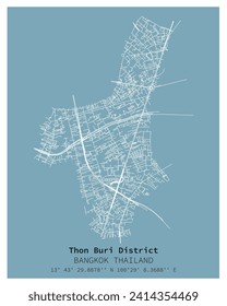 Street map of Thon Buri District Bangkok,THAILAND ,vector image for digital marketing ,wall art and poster prints.