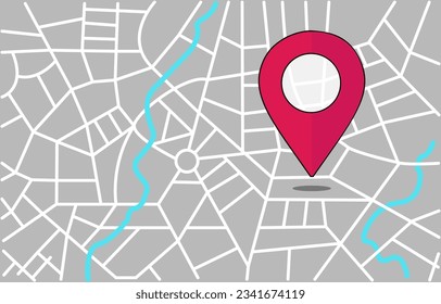 street map of town seamless pattern with GPS navigator pin checking red color. 
