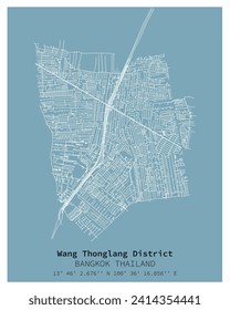 Street map of Wang Thonglang District Bangkok,THAILAND ,vector image for digital marketing ,wall art and poster prints.