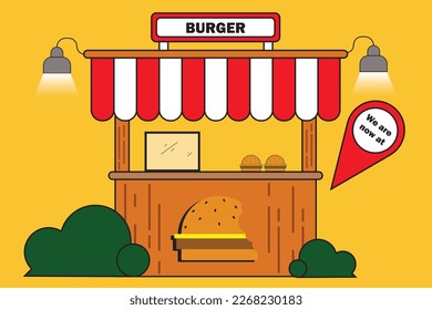 Street market burger stall, can be edited for other food stall and color, can add your location stall at location pin or add your landmark.