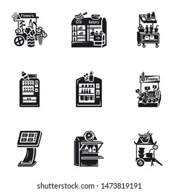 Street market kiosk icon set. Simple set of 9 street market kiosk vector icons for web design isolated on white background