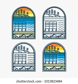 street market logo design inspiration - Lake scenery in lineart style vector illustration isolated on white background