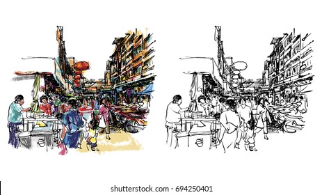 Street market sketchbook style : Vector eps. 10