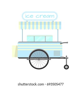  Street mobile shop. Ice cream cart. Vector illustration. Flat style.