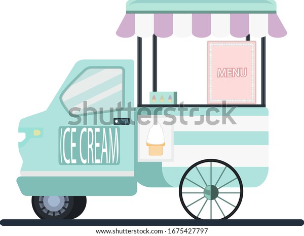 Street mobile shop. Ice cream cart.Flat style.Vector\
illustration. 