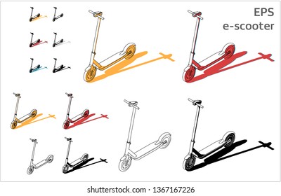 street motorized electric kick e-sooter vector icons set for architectural drawing and illustration, iso view