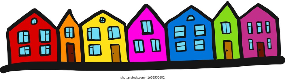 Street of multicolored abstract buildings. Creative vector illustration in a cartoon style.