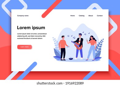 Street musician playing guitar. Busker, performer, people listening to music flat vector illustration. Musical performance, entertainment concept for banner, website design or landing web page