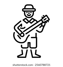 Street musician playing guitar icon in line style 