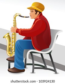 A street musician playing a trumpet