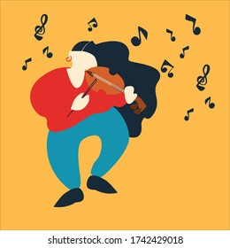 Street musician playing violin. Fiddler making a performance. Vector illustration in abstract flat style. Event poster, music festival advertisement design element. Isolated on orange background