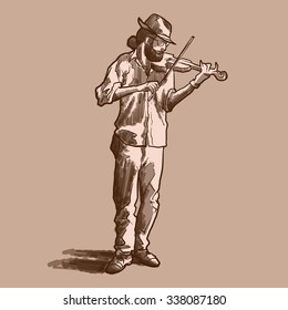 Street musician playing violin. Sketch with marker shading imitation. EPS10 vector illustration.