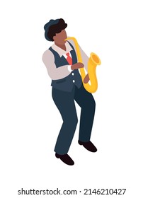 Street Musician Saxophone Player On White Background 3d Isometric Vector Illustration