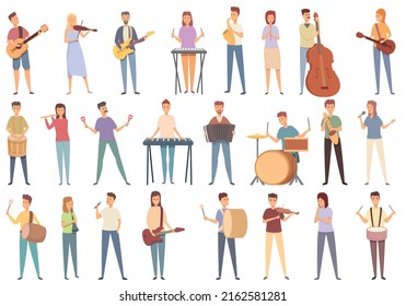 Street Musicians Icons Set Cartoon Vector. Music People. Jazz Band