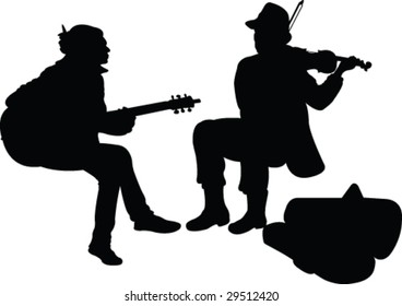 street musicians silhouette - vector