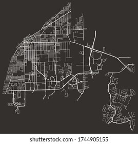 Street network map of Fort Myers, Florida, United States, downtown plan blueprint with roads and lanes and highways, suburbs, town city poster