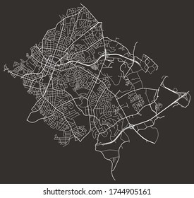 Street network map of Greenville, South Carolina, United States, downtown plan blueprint with roads and lanes and highways, suburbs, town city poster