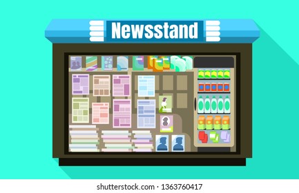Street newsstand glass window icon. Flat illustration of street newsstand glass window vector icon for web design