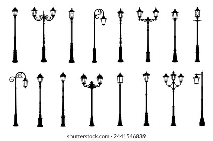 street old lamps silhouettes on the white background volume 2