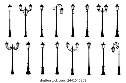 street old lamps silhouettes on the white background volume 1