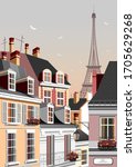 Street in the old town of Paris in the style of the early 20th century. Handmade drawing vector illustration. Retro style poster.