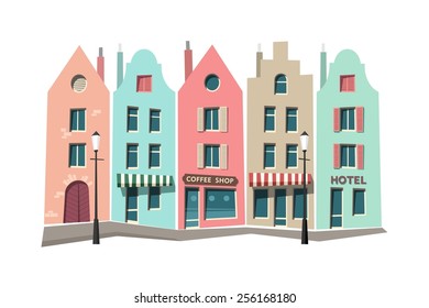 Street of the old town, urban landscape - vector illustration.