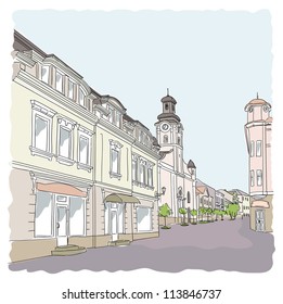 Street in the old town. Vector illustration.
