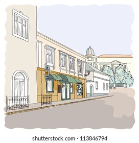 Street in the old town. Vector illustration.