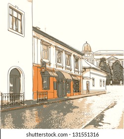 Street in the old town. Vector illustration.