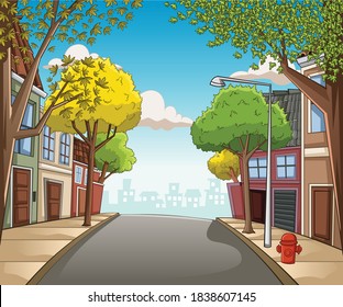 Street on a cartoon colorful city