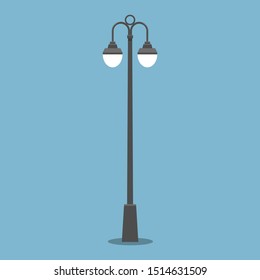 Street or outdoor park lamp pole. Vector illustration.